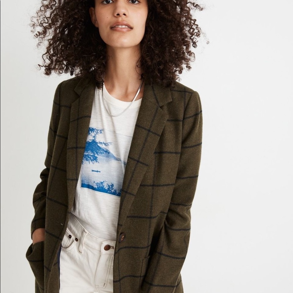 Madewell Larsen Blazer Jacket Green Windowpane Plaid